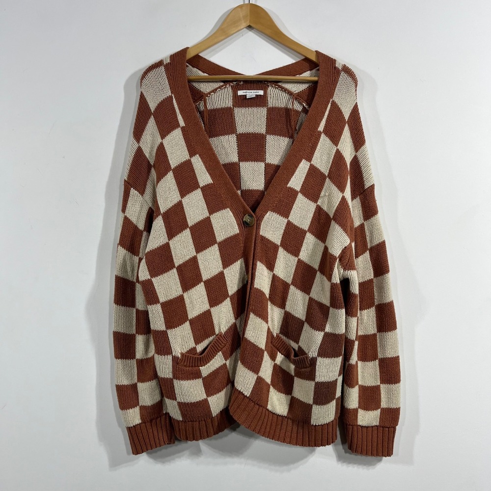 American Eagle Academia Old Money Checkered Grandpa Cardigan Sweater Large Boho